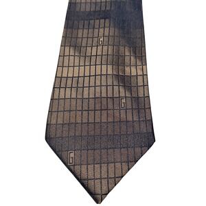 Gucci Silk Tie Grey Charcoal Grid Monogram Made in Italy Luxury Business Necktie